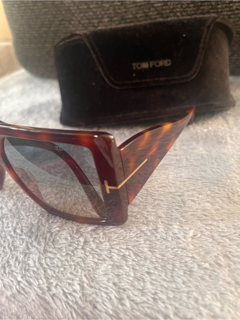Tom Ford “Quinn” Oversized Sunglasses in Tortoiseshell Brown with Gold T Accents - Picture 2 of 6
